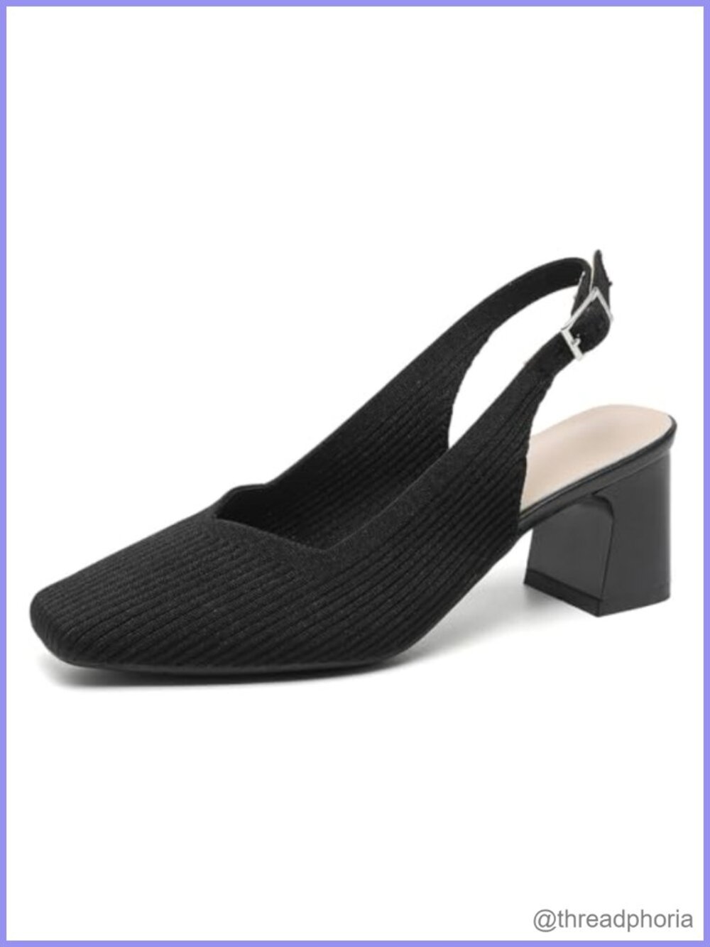 Slingback Heels Square Toe Chunky Low Block Heel Knit Work Dressy Shoes